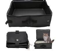 40 × 30 × 14 cm Foldable Cat Litter Tray, Black Portable Travel Cat Litter Tray with Lid, Portable Cat Box, Cat Litter Trays with Zip, Perfect as Travel Cat Litter Tray, Camping, Car, Outdoor