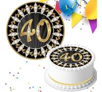 40 40th BIRTHDAY 40th ANNIVERSARY BLACK & GOLD PRE-CUT 7.5 INCH EDIBLE ICING CAKE TOPPER DECORATION Z11