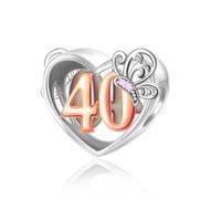 40 40th Butterfly Birthday Rose Gold Love Heart Bead Pendant 925 Sterling Silver Dangle Compatible With Pandora Moments Charm Bracelet