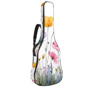40 41 42 Inch Guitar Gig Bag, 0.4 in Thick Sponge Soft Padded Guitar Case Cover for Acoustic Electric Bass Classical Guitar, Watercolor Wildflowers Herbs and Grass with Dragonfly