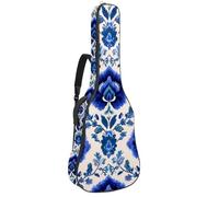 40 41 42 Inch Guitar Gig Bag, 0.4 in Thick Sponge Soft Padded Guitar Case Cover for Acoustic Electric Bass Classical Guitar, Paisley Embroidery Blue Flowers Seamless Pattern