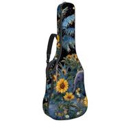 40 41 42 Inch Guitar Gig Bag, 0.4 in Thick Sponge Soft Padded Guitar Case Cover for Acoustic Electric Bass Classical Guitar, Elephants Play Among Palm Trees and Sunflowers Starry Night