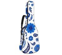 40 41 42 Inch Guitar Gig Bag, 0.4 in Thick Sponge Soft Padded Guitar Case Cover for Acoustic Electric Bass Classical Guitar, Seamless Blue Flower Pattern with Paisley Elements