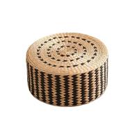 40/45cm Round Woven Straw Pouf Tatami Cushion Meditation Mat for Yoga Floor Seating or Ottoman Stool for Yoga & Mindfulness(Black Flower face,40 x 10 Cm)