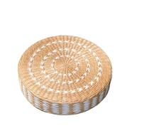 40/45cm Round Woven Straw Pouf Tatami Cushion Meditation Mat for Yoga Floor Seating or Ottoman Stool for Yoga & Mindfulness(White flower face,50 x 10 Cm)