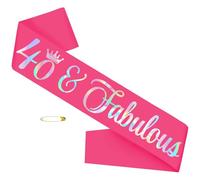 40 and Fabulous 40th Birthday Sash with Iridescent Foil, Hot Pink Funny Birthday Sash for Women 40th Birthday Party Ideas, Gifts, Jokes and Favors(Hot Pink + Iridescent )
