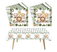 40 Animal Pattern Napkins And 1 Tablecloth, Children'S Party Decoration Set, Cute Cartoon Design, Suitable For Birthday Parties, Party Table Layout.