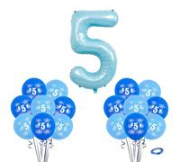 40" Baby Blue Number 5 Balloon & 16pcs 12" 5th Balloons for Boys/Girls Birthday Decorations 5 Year Old,Foil Large Number Five Balloon Latex Digital Balloons for 5th Birthday Anniversary Party