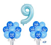 40" Baby Blue Number 9 Balloon & 16pcs 12" Balloons for 9th Birthday Decorations - Foil Large Number Nine & Latex Digital Balloons for Boys/Girls Anniversary Party