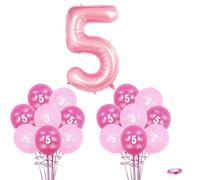 40" Baby Pink Number 5 Balloon & 16pcs 12" 5th Birthday Decorations for Boys/Girls - Foil Large Number Five & Latex Digital Balloons for 5 Year Old Anniversary Party