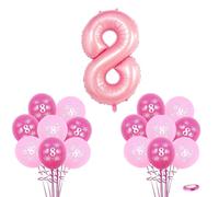 40" Baby Pink Number 8 Balloon & 16pcs 12" 8th Birthday Decorations for Boys/Girls - Foil Large Number Eight & Latex Digital Balloons for Anniversary Party