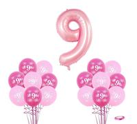 40" Baby pink Number 9 Balloon & 16pcs 12" 9th Balloons for Boys/Girls Birthday Decorations 9 Year Old,Foil Large Number Nine Balloon Latex Digital Balloons for 9th Birthday Anniversary Party