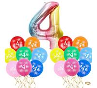 40" Baby Rainbow Number 4 Balloon & 16pcs 12" 4th Birthday Decorations for Boys/Girls - Foil Large Number Four & Latex Digital Balloons for 4 Year Old Party