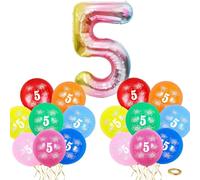 40" Baby Rainbow Number 5 Balloon & 16pcs 12" 5th Balloons for Boys/Girls Birthday Decorations 5 Year Old,Foil Large Number Five Balloon Latex Digital Balloons for 5th Birthday Party