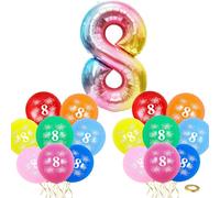 40" Baby Rainbow Number 8 Balloon & 16pcs 12" 8th Balloons for Boys/Girls Birthday Decorations 8 Year Old,Foil Large Number eight Balloon Latex Digital Balloons for 8th Birthday Party