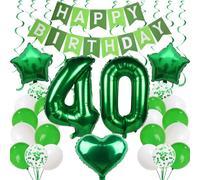 40 Balloons - 40th Birthday Party Pack - Green & White Mix