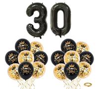 40" Black Gold Number 30 Balloon &16p12" Happy 30th Birthday Balloons for Women Men Lady Birthday Decorations 30 Year,Foil Large Number Balloon Latex Digital Balloons for Him Her 30th Birthday Party
