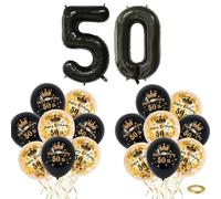 40" Black Gold Number 50 Balloon & 16p 12" Happy 50th Birthday Balloons for Women Men Lady Birthday Decorations 50 Year,Foil Large Number Balloon Latex Digital Balloons for Him Her 50th Birthday Party