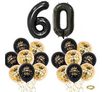 40" Black Gold Number 60 Balloon & 16p 12" Happy 60th Birthday Balloons for Women Men Lady Birthday Decorations 60 Year,Foil Large Number Balloon Latex Digital Balloons for Him Her 60th Birthday Party