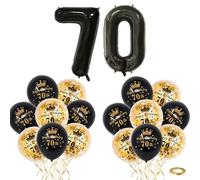40" Black Gold Number 70 Balloon & 16p12" Happy 70th Birthday Balloons for Women Men Lady Birthday Decorations 70 Year,Foil Large Number Balloon Latex Digital Balloons for Him Her 70th Birthday Party