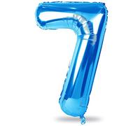 40" Blue Number 7 Balloon for Boys, Large Self Inflating Foil Number Balloons Set 0-9, Digital Helium 7 Balloons for Men 17th 70th Birthday Anniversary Graduation New Year Party Decorations Supplies