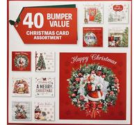 40 Christmas Cards Multipack, 10 Assorted Festive Designs, Traditional Christmas Scenes with Wreath, Robin, Dog by the Fireplace and Winter Landscapes