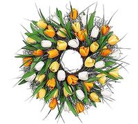 40 cm Mother's Day Wreath Artificial Tulip Wreath Tulip Flower Front Door Pendant Ornament Door Wreath Wall Hanging Ornament (Color: A)