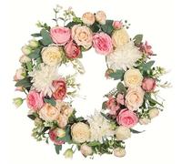 40 cm Wreath for Front Door, Spring Summer Artificial Rose Wreath for Home Wall, Wedding, Festival, Farmhouse Holiday Decor - Elegant Faux Floral Wreath for All Seasons
