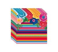 40 Colourful Mexican Fiesta Paper Napkins with Traditional Stripes & Floral Patterns for Party Table Decor - 33x33cm Disposable Striped & Checked Napkins for Themed Movie Nights, Birthday & Mexican