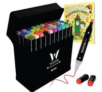 40 Colours Dual Tip Alcohol Markers + 1 Colouring book with Carrying bag & Storage Base, Colouring Pens for Adults & Artists, Art Markers, Permanent Felt Tip Pens, Sketching, Fun doodling & Manga