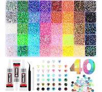 40 Colours Resin Rhinestones Kit 32000 Pieces, 3mm Flatback Gems for Nail Art, Nail Charms Bedazzling Kit with Glue & Nail Pens Applicator Tools for DIY Nail Decorations, Acrylic Nail Supplies (1 Set)