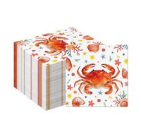 40 Count Crab Paper Napkins, 6.5 x 6.5 Inch Coastal Seafood Party Decor Set | Watercolor Crab Seashell Starfish Design for Summer Beach Party, Seafood Boil, Picnics, Dinner, Birthday, Coastal Table Decor