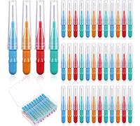 40 Counts Interdental Brush Toothpick Dental Tooth Flossing Head Oral Dental Brush Flosser Mini Tooth Cleaning Tool with Storage Box for Cleaner Braces Oral Cleaning, Red, Blue, Green, Orange