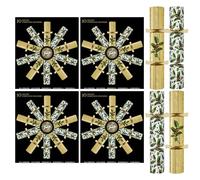 40 Deluxe Christmas Crackers - 14" Gold & White Holly Theme, Eco-Friendly Festive Crackers for Family Gatherings - Includes Hat, Joke, and Gift (x4 10 Packs)