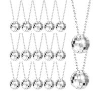 40 Disco Ball Necklace Set, 1.1 Inch Silver Mirror Hanging Balls for 70s Theme Party Favors, Reflective Foam Glass Beads on PP Chain, Stage Prop Decor for Dance Supplies, Halloween Costume Accessories
