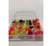 40 Egg and Blob Flies in a Compartment Pocket Box, Mixed sizes, see description