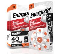 40 Energizer Acoustic Batteries for Hearing Aids Size 13 Orange with PowerSeal Technology - 5 Blister Packs of 8 Batteries