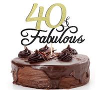 40 & Fabulous Birthday Cake Topper Black Gold Glitter Cheers to 40 Cake Decorations for Happy 40th Birthday Anniversary Party Supplies