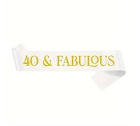 40 & Fabulous Birthday Sash - 40th Celebration Womens Mens Party Decoration (White)
