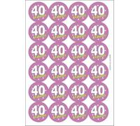 40 Forty Fortieth 40th Fabulous Birthday Circular Matt Paper Stickers A4 Sheet of 24 (Each Sticker is 45mm Diameter)