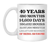 40 Forty Years Months Days Hours Minutes Seconds Of Being Awesome Coffee Mug, Funny 40th Birthday Gift Gag For Men Women, 40 Years Old Mug For Friend Mom Dad Wife Husband Coworker 11oz