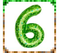 40" Giant Green Pixel Miner Number 6 Foil Balloons, Large MIning 6th Balloons Video Game Themed Party Decorations Supplies