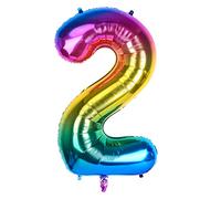 40" Giant Rainbow Helium Foil Number Balloons Self Inflating 0-9, Large Number 2 Balloon Gradient for Girls Boys Birthday Party Decorations/Anniversary Supplies - Number 2