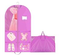 40" Girls Costume Garment Bag with Gusset, 4 Pockets Dance Costume Cover Bag, Waterproof Clothes Hanging Protector Cover, Foldable Travel Storage Cover Bag for Dance Theatre Beauty Pageants Sports