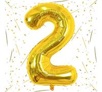 40" Gold Number 2 Balloon for Boys Girls, Large Self Inflating Helium Foil Number Balloons Set 0-9 for Women Men 2nd Birthday Graduation Anniversary Wedding New Year Eve Party Decorations Supplies