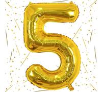 40'' Gold Number 5 Balloons, Giant Self Inflating Foil Number Balloons Set 0-9, Large Digital 5 Helium Balloon for Girls Boys 5th Birthday Party Decorations Anniversary New Year Photo Shoot Supplies