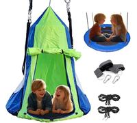 40" Hanging Tent Saucer Swing - 2 in 1 Kids Detachable Hanging Chair Swing Tent Set,Hammock Nest Pod Swing Seat for Boys/Girls,Children Outdoor Indoor Play House with Tent,Max Capacity 330 LBS (Blue)