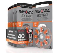 40 Hearing Aid Batteries 13. Rayovac Extra - 5 Blisters of 8 Batteries