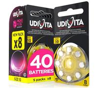 40 Hearing Aid Batteries Size 10 Udivita PR70 (Yellow) Zinc-Air with Phono Pulse Technology - 5 Blisters of 8 Batteries