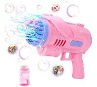 40 Holes Bubble Machine Gun Pink Bubble Gun with Lights/Bubble Solution for Adults Kids Summer Toy Gift for Outdoor Indoor Birthday Party